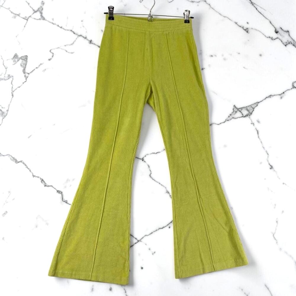 Aerie Yellow Velvet Flare Lounge Pants Y2K Retro Wide Leg Sz XS Short